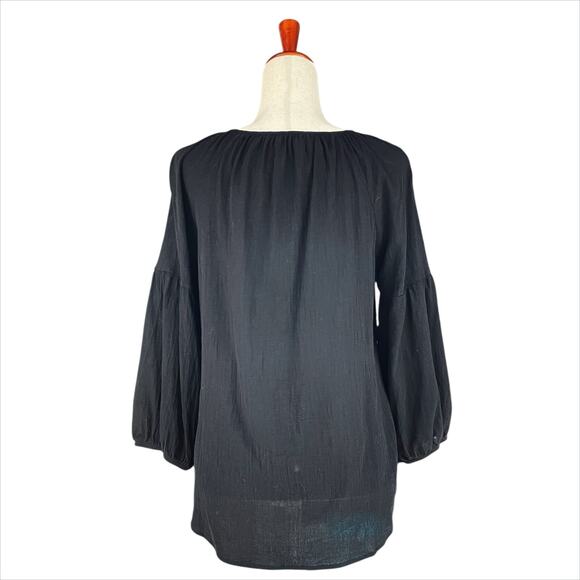JOHNNY WAS Calme Black Gauze Cotton Tassel 3/4-Sleeve Peasant Blouse Size M - Picture 5 of 8